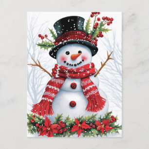 Winter Woodland Friends Festive Snowman Holiday Postcard