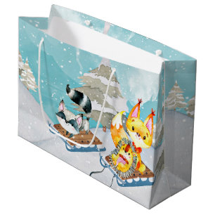 Winter Woodland Friends -Fox Hedgehog Illustration Large Gift Bag