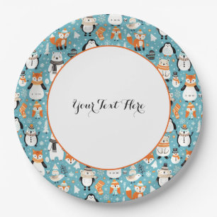 Winter Woodland Friends in Cozy Knits Paper Plate