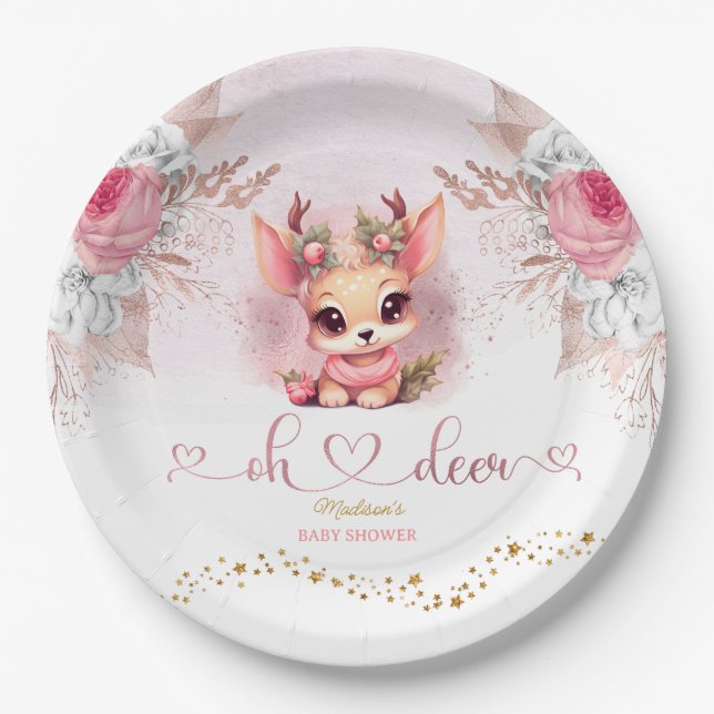 Winter Woodland Girl Baby Shower Paper Plate (Front)