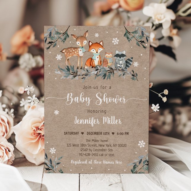 Winter Woodland Greenery Rustic Baby Shower Invitation (Creator Uploaded)