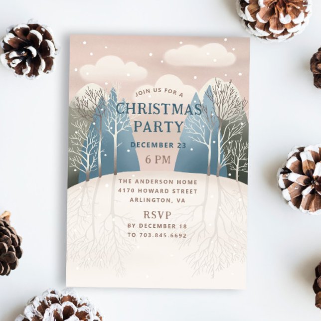Winter woodland landscape. Christmas holiday party Invitation (Creator Uploaded)