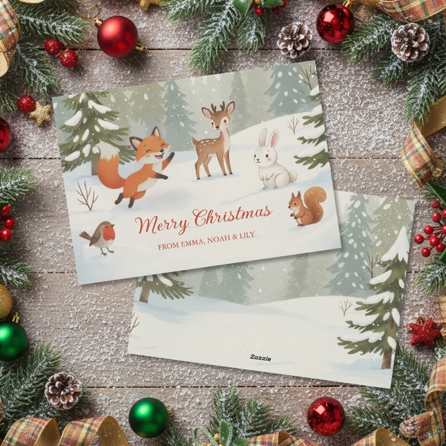 Winter Woodland Merry Christmas Forest Animals Holiday Card (Creator Uploaded)