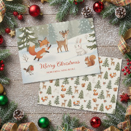 Winter Woodland Merry Christmas Forest Animals Holiday Card
