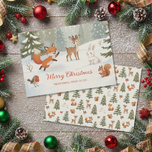 Winter Woodland Merry Christmas Forest Animals Holiday Card