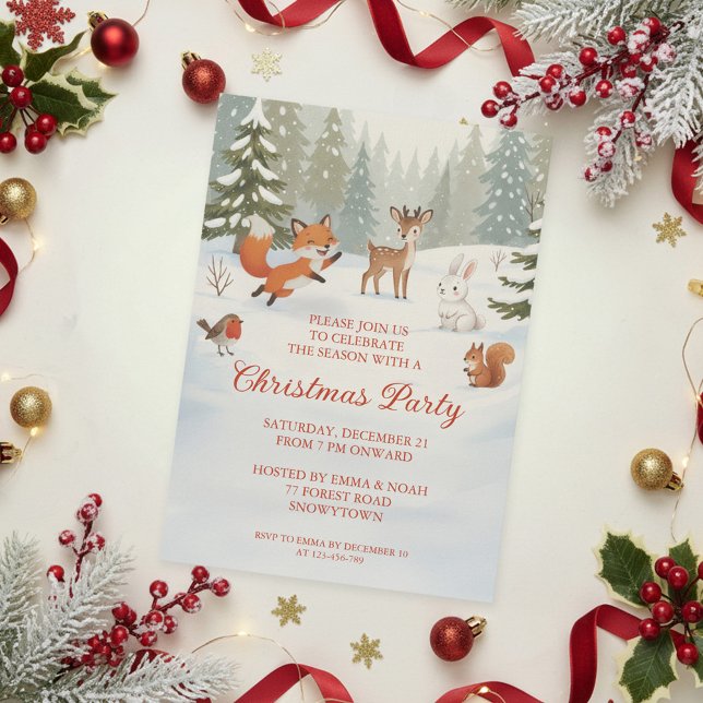 Winter Woodland Merry Christmas Forest Animals Invitation (Creator Uploaded)