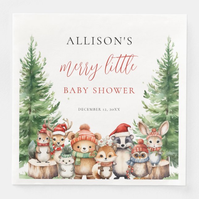 Winter Woodland Merry Little Christmas Baby Shower Napkin (Front)