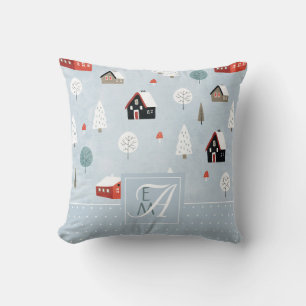 Winter Woodland Monogrammed Scandinavian Folk Art Cushion