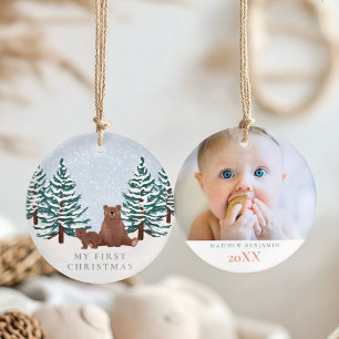 Winter Woodland My First Christmas Photo Keepsake Ceramic Tree Decoration