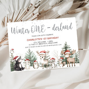 Winter Woodland Onederland 1st Birthday Invitation