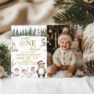 Winter Woodland Onederland 1st Birthday Photo Invitation