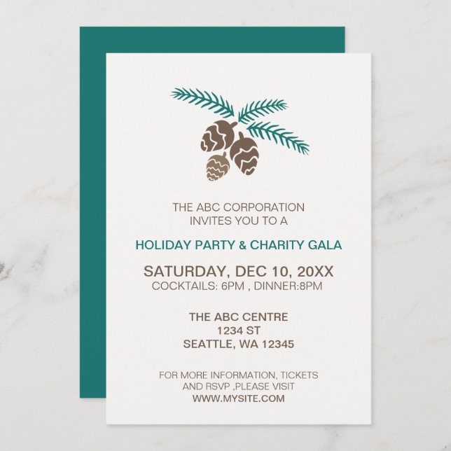 winter woodland pine cones Holiday party Invitation (Front/Back)