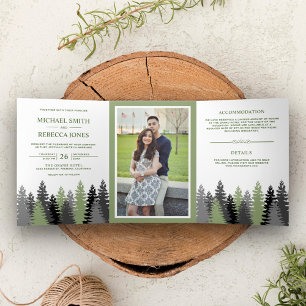 Winter Woodland Pine Trees Photo Forest Wedding Tri-Fold Invitation