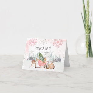 Winter Woodland Pink Baby Shower Thank You Card