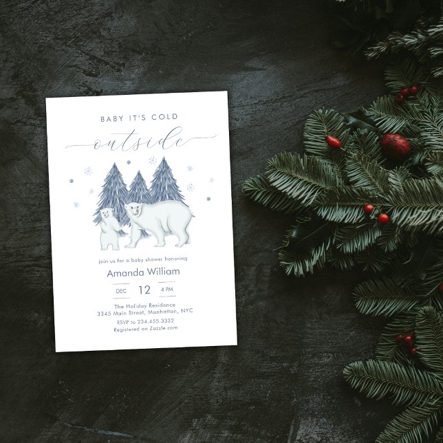 Winter Woodland Polar Bear Baby Shower Invitation (Winter Woodland Polar Bear Baby Shower Invitation)