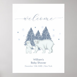 Winter Woodland Polar Bear Baby Shower Welcome Poster