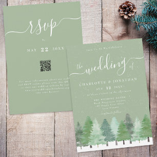 Winter Woodland Sage Green Wedding QR Code Invitation