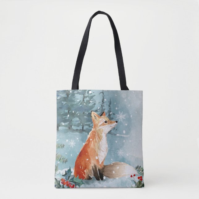 Winter woodland scene, fox Christmas Tote Bag (Front)