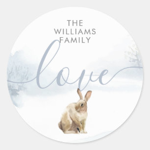 Winter Woodland Scene Hare Classic Round Sticker
