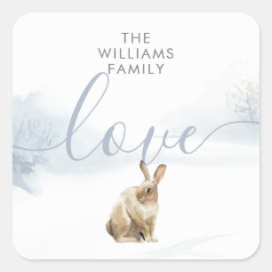 Winter Woodland Scene Hare Square Sticker