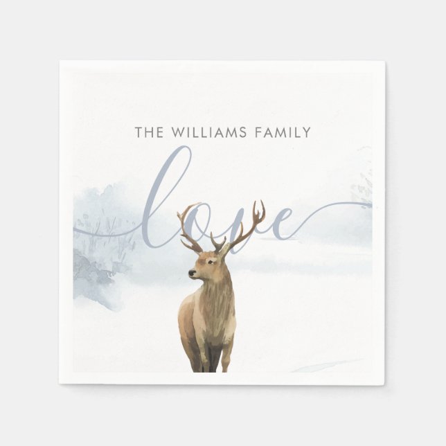Winter Woodland Scene Stag Holiday Napkin (Front)