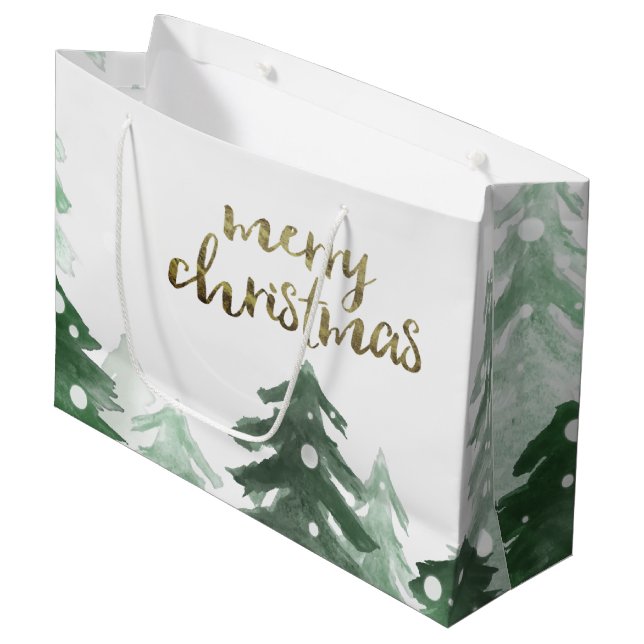 Winter Woodland Snow Holiday Large Gift Bag (Front Angled)