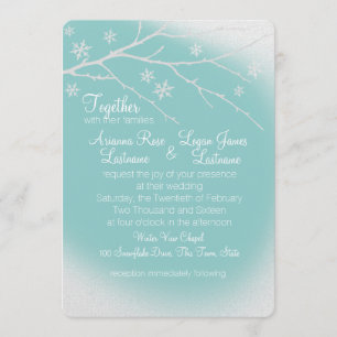 Winter Woodland Snowflakes Silver Grey and Aqua Invitation