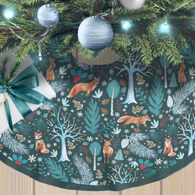 Winter Woodland Teal/Gold ID785 Brushed Polyester Tree Skirt (Creator Uploaded)