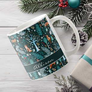Winter Woodland Teal/Gold ID785 Coffee Mug