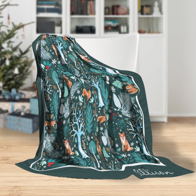 Winter Woodland Teal/Gold ID785 Fleece Blanket (Creator Uploaded)