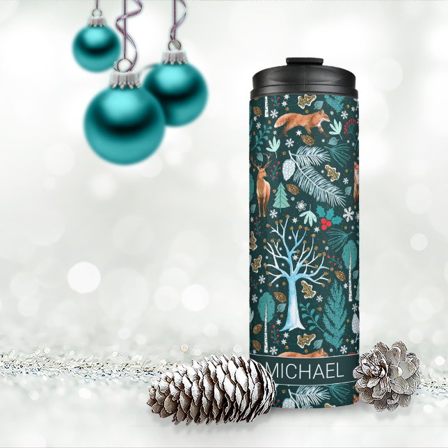 Winter Woodland Teal/Gold ID785  Thermal Tumbler (Creator Uploaded)