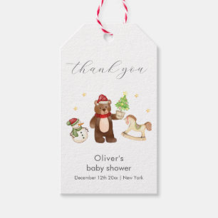 Winter Woodland Teddy Bear Snowman Baby Shower Gift Tags