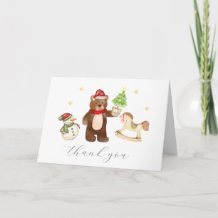 Winter Woodland Teddy Bear Snowman Baby Shower Thank You Card