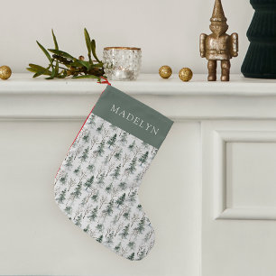 Winter Woodland Tree Pattern Personalised Small Christmas Stocking