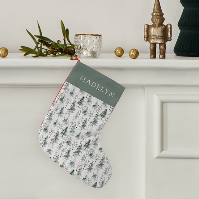 Winter Woodland Tree Pattern Personalised Small Christmas Stocking (Creator Uploaded)