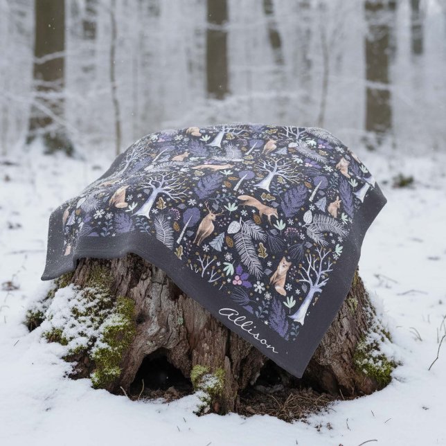 Winter Woodland Violet/Gold ID785 Fleece Blanket (Creator Uploaded)