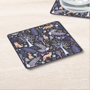 Winter Woodland Violet/Gold ID785 Square Paper Coaster