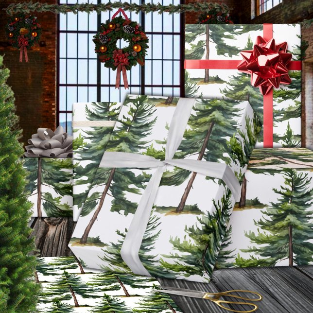 Winter Woodland Watercolour Fir Tree Forest Wrapping Paper (Winter Woodland Watercolour Pine Tree Forest Wrapping Paper Rolls)