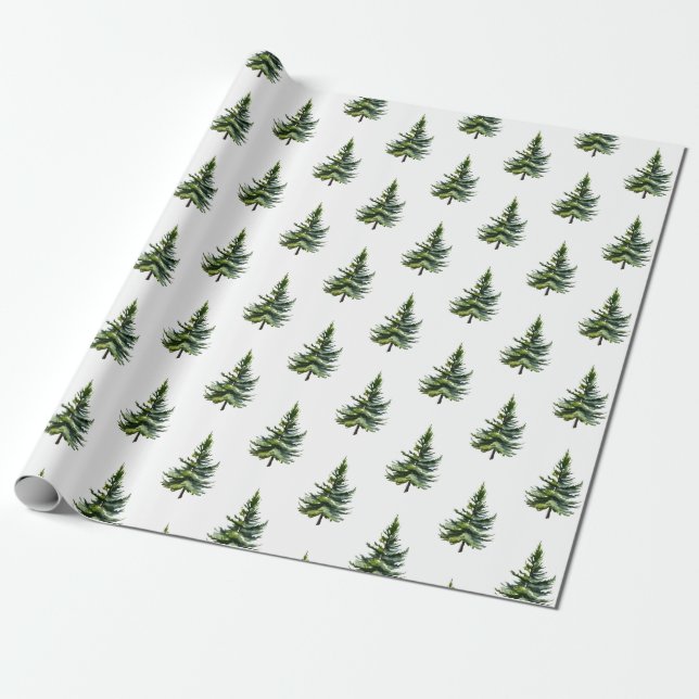 Winter Woodland Watercolour Fir Trees 3 Wrapping Paper (Unrolled)