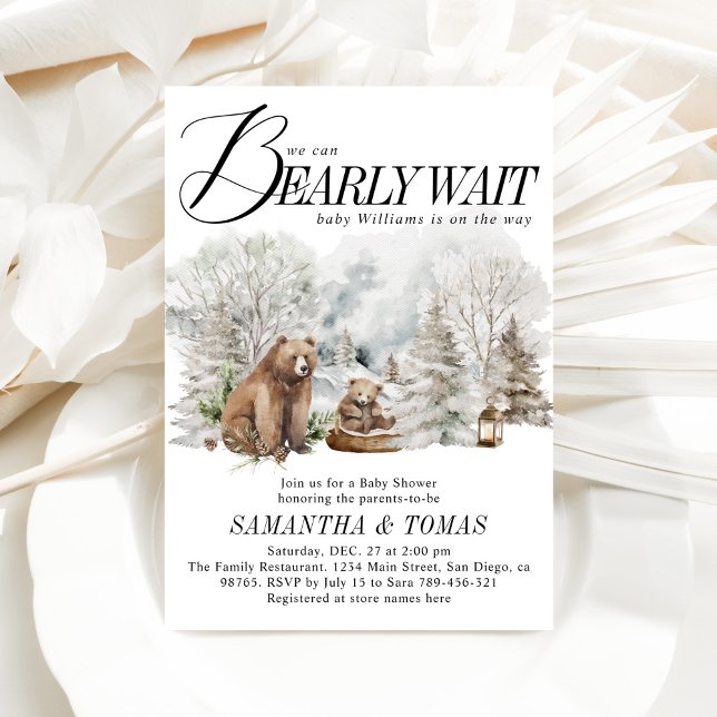 Winter Woodland We Can Bearly Wait Baby Shower Invitation (Creator Uploaded)
