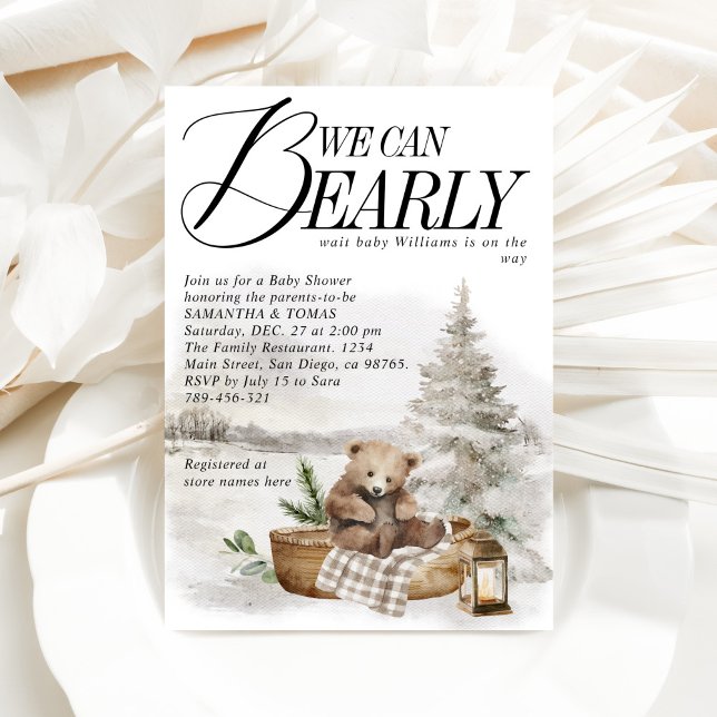 Winter Woodland We Can Bearly Wait Baby Shower Invitation (Creator Uploaded)