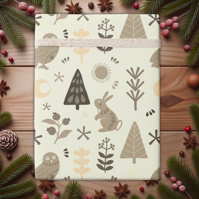 Winter Woodland Whimsy, Christmas Bunny and Owl   Wrapping Paper (Creator Uploaded)