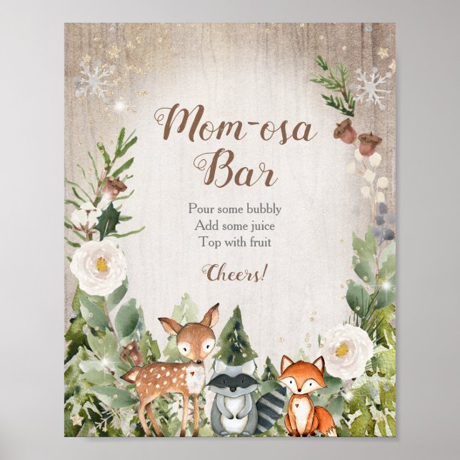 Winter Woodland White Floral Girl Momosa Bar Sign (Front)