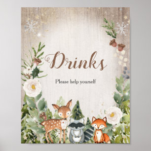 Winter Woodland White Floral Take a Drinks Sign