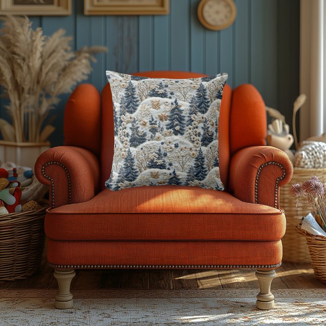 Winter Woodland with Embroidered-Look  design Cushion (Creator Uploaded)