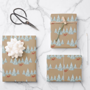 Winter Woodland with Spruce Forest and Deer Wrapping Paper Sheet