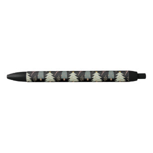 Winter Woods Christmas Trees Modern Pattern Black Ink Pen