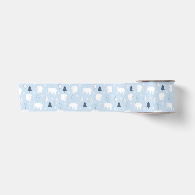 Winter Woods Polar Bears Satin Ribbon (Front)