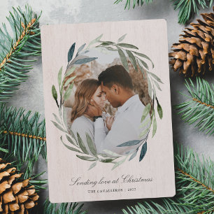 Winter Woods Watercolor Botanical Photo Holiday Card