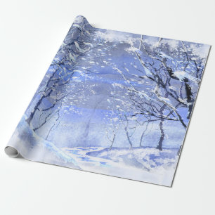 Winter Woods Watercolor Painting Wrapping Paper